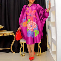 Plus Size 5XL VONDA Women Bohemian Long Sundress Autumn Floral Printed Elegant Midi Dress 3/4 Bat Sleeve Casual Loose Retro Robe