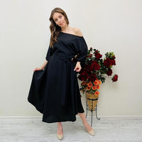 Sexy 2023 Spring Elegant Women's Long Formal Dress Black Lace Up Off Shoulder A-line Dresses