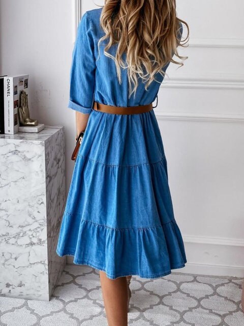 Fashion Jeans woman clothing 3/4 sleeve + cover knee dress summer fashion casual skin-friendly slim classic Denim Dress