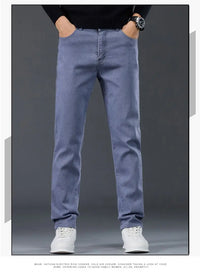 Male Brand Jeans Clothing Light Luxury Stretch Looes Fit Pants Comfortable Soft Business Fashion Straight Casual Denim Trousers