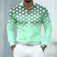 17 colors of men's shirts, fashionable geometric pattern print long sleeve shirts, personalized trendy slim lapel casual shirts