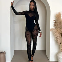 FAGADOER Summer New Sexy Quality Lace Bodycon Jumpsuit Women Hollow Out See Through Backless Romper Female Streetwear Overalls