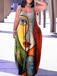 Plus Size Abstract Print Spaghetti Strap Maxi Dress