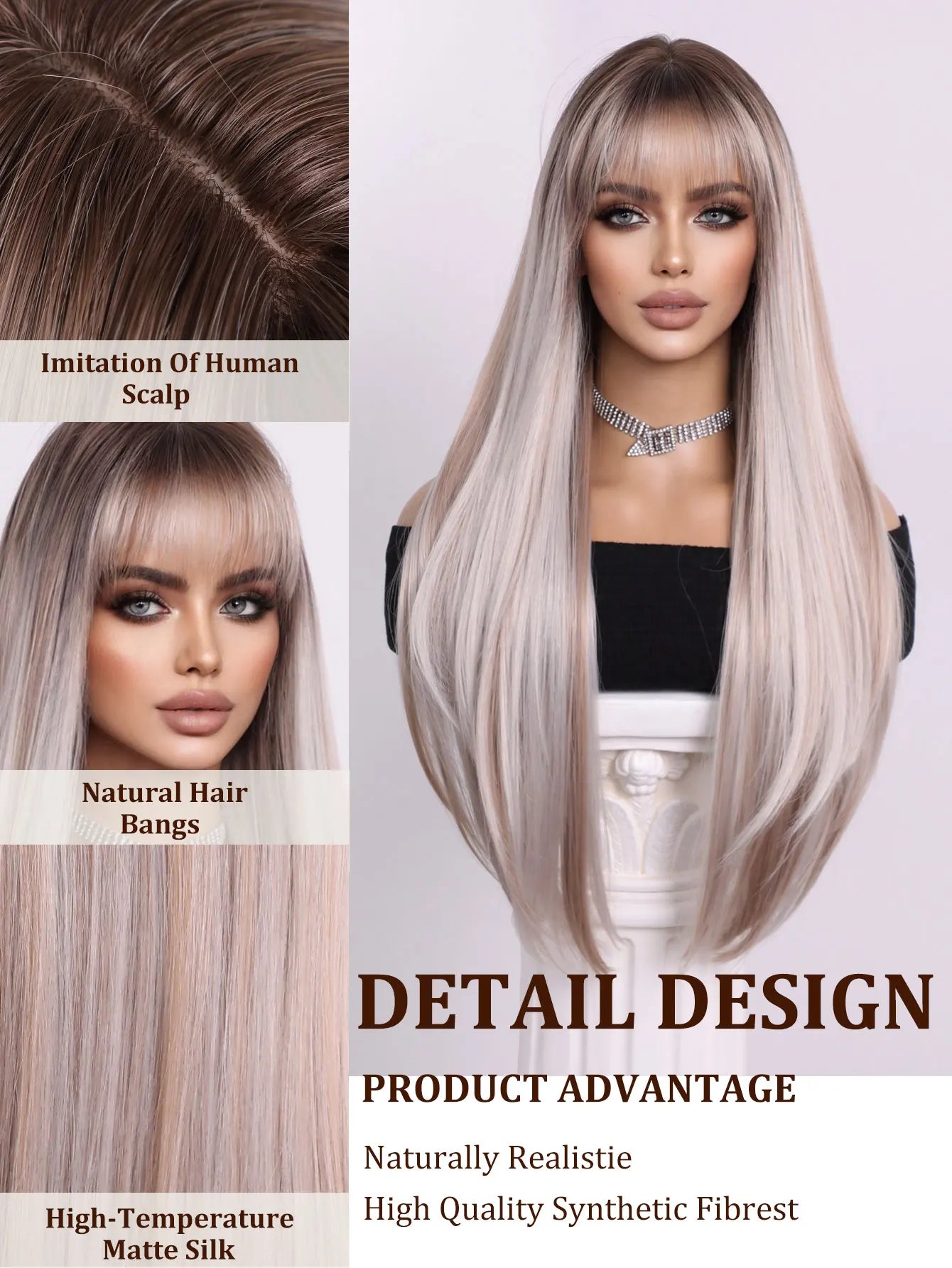 Natural Looking Black and white hair  28 Inch Straight Hair Wig Synthetic Heat Resistant Wigs For Women