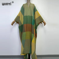 WINYI winter stripe printing cotton Pleated dress Beach Wear elegant Africa women Cardigan Hot Bohemian holiday party Kimono