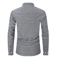 New Fashion Patchwork Long Sleeeve Casual Shirts Men Stand Collar Slim Fit Blouses High Quality Spirng Autumn Male Dress Shirt