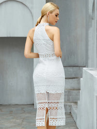 Adyce White Lace Sleeveless Maxi Dress For Women 2023 Summer Sexy Halter Hollow Out Wedding Club Celebrity Party Female Dresses