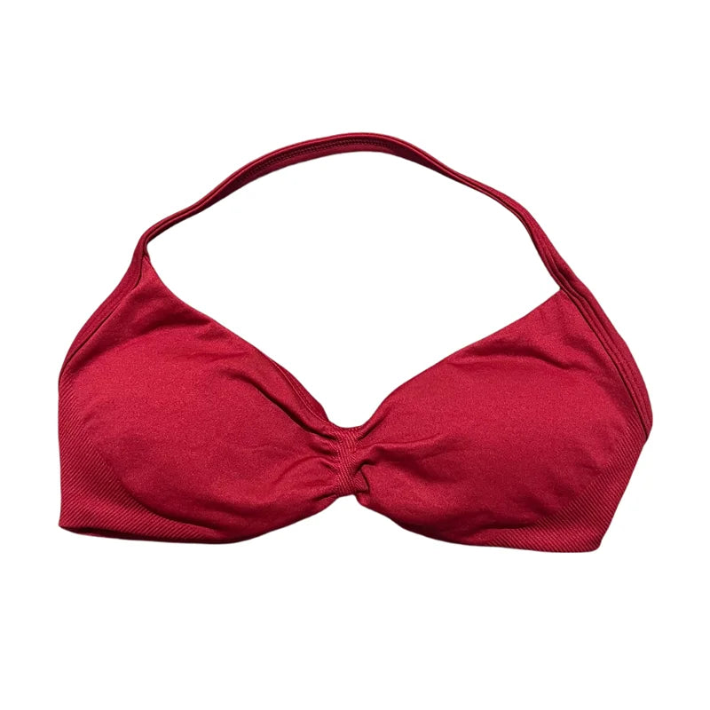 HISTELLO Sports Bra Seamless Halter Thin Strap High Support Scrunch Women Removable Pads Gym Fitness Workout Yoga Clothes