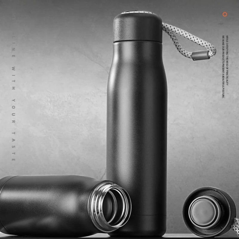 JUSTINLAU 400/550ML Thermo Bottle Vacuum Flasks with Rope Stainless Steel Outdoor Travel Cups Portable Thermal Water Bottles