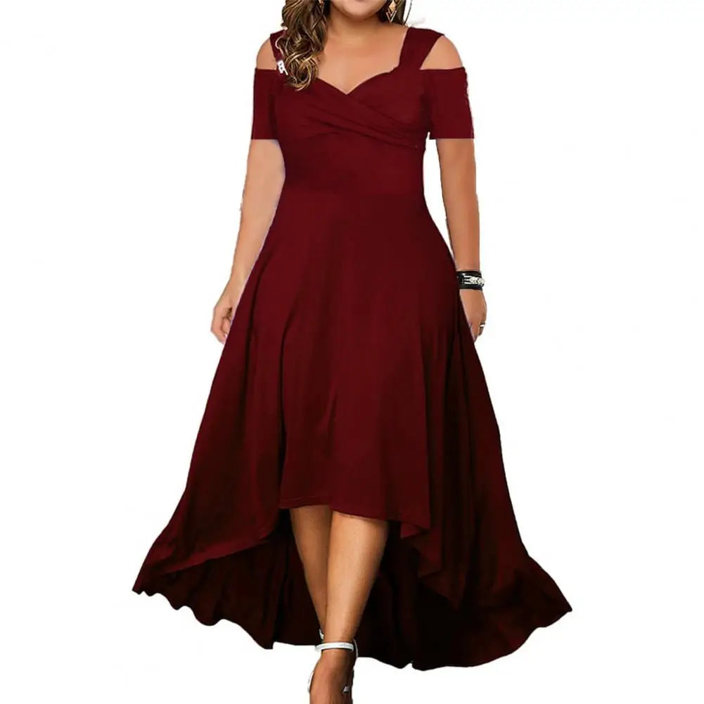 Sexy Off-Shoulder Summer Long Dress V-neck Flared Large Hem Slim Fit Elegant Women Plus Size Loose Casual Party Wear Night Gown Sexy Off-Shoulder Summer Long Dress V-neck Flared Large Hem Slim Fit Elegant Women Plus Size Loose Casual Party Wear Night Gown