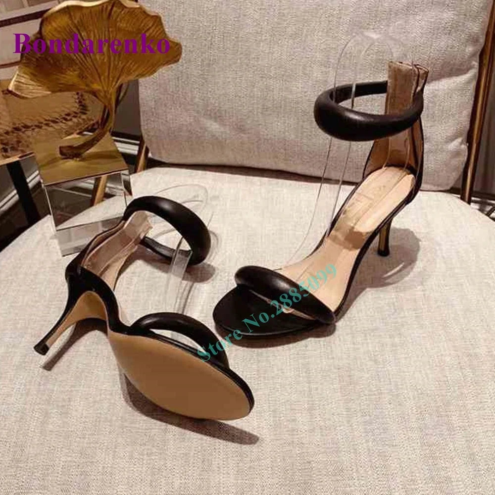 New Fshion Summer Women's Sandals Open Toe Ankle Strap Solid Stiletto Heel Hollow Sandals Women Shoes Party Dress Designer Shoe