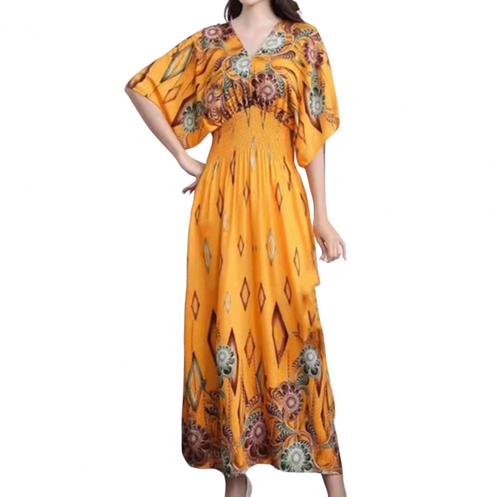 Summer Maxi Dress Soft Half Sleeves Vintage Style Ethnic Summer Vacation Lady Summer Dress Lady Summer Dress Daily Wear