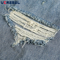 Ripped Jeans Mens With Rivets Pocket Retro High Street Washed Distressed Loose Wide leg Denim Pants Men