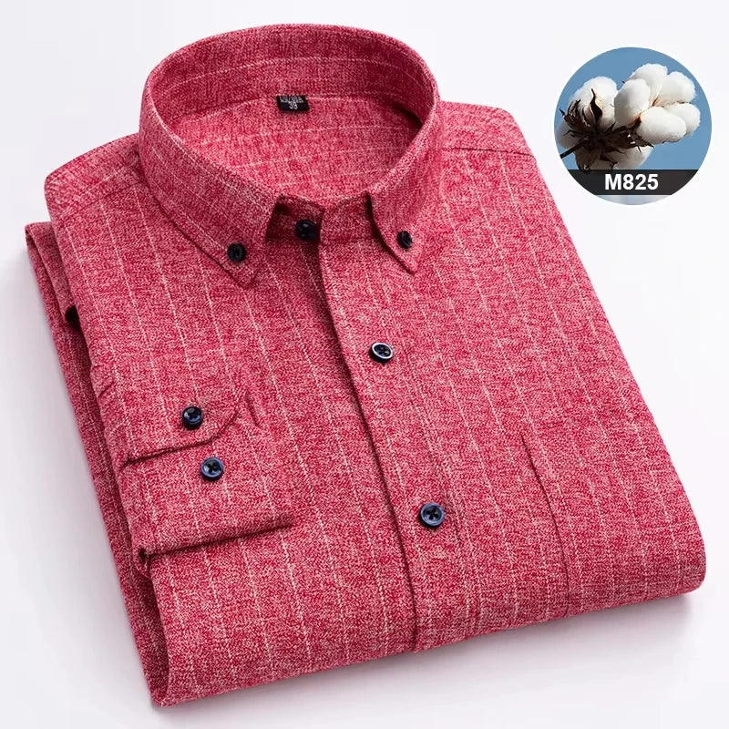 New in shirtplus size 7XL 100%cotton sanding long-sleeve shirts for men slim fit plain shirt striped plaid single pocket clothes