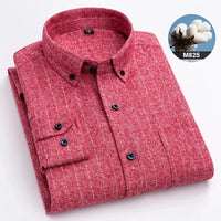 New in shirtplus size 7XL 100%cotton sanding long-sleeve shirts for men slim fit plain shirt striped plaid single pocket clothes