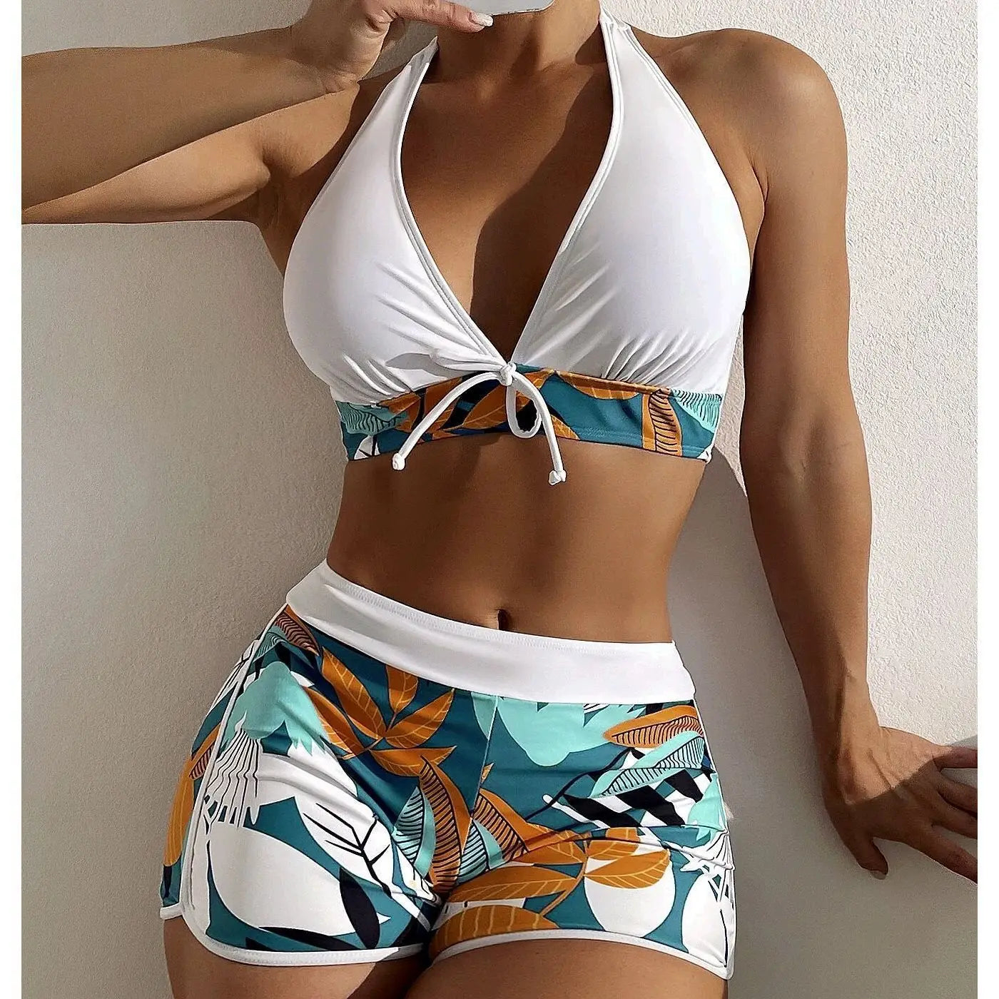 2026BHalter Bikini Set Short Swimsuit Women High Waist Swimwear Female Printed Bathers Swimming Bathing Swim Suit BeachwearNew