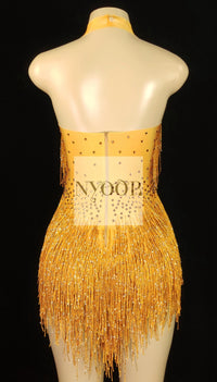 Sparkly Rhinestones Fringes Leotard Women Nightclub Party Outfit Dance Costume One-piece Stage Wear Sexy Performance Bodysuit