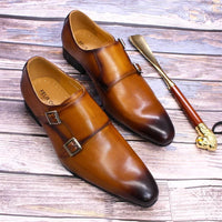 Classic Mens Monk Strap Formal Shoes Genuine Leather Business Double Buckle Luxury Gentleman Office Dress Shoes for Men