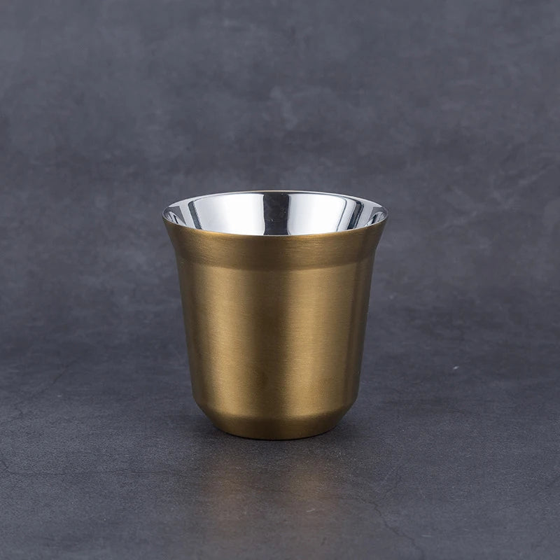 304 Stainless Steel Double-layer Coffee Cup Insulated Tea Cup Beer Cup Painted Espresso Cup Outdoor Portable Capsule Coffee Cup