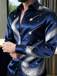 New light luxury palace style iris flower shirt 3D printed men's long sleeved shirt single breasted slim fit top