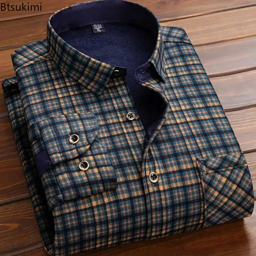 New Design Autumn Winter Warm Plaid Shirts for Men Evening Business Office High Quality Men's Winter Clothing Fashion Tops 2026