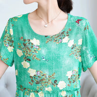 New 2023 Women Summer Dresses Vintage Plus Size Causal O-neck Short Sleeve Floral Vestido Elegant Print Dress