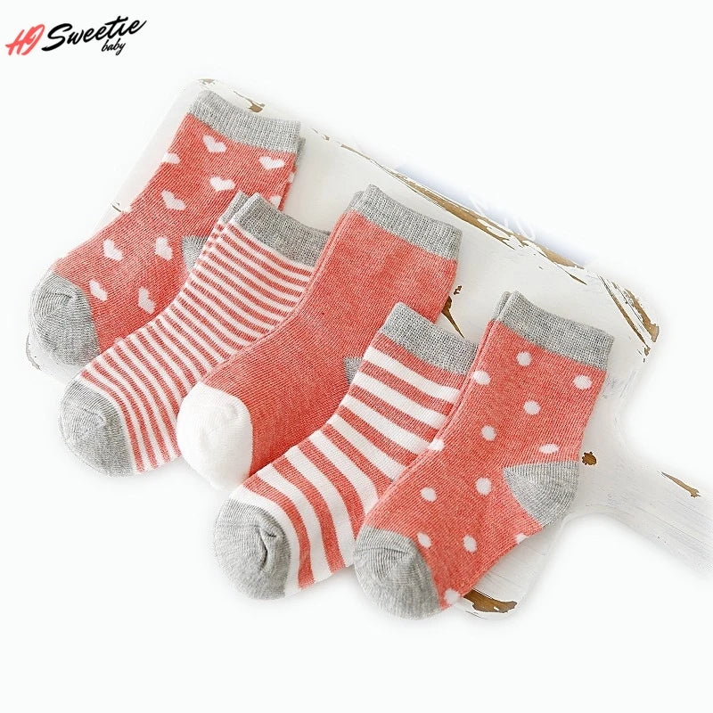 5Pairs Baby Socks Newborn Baby Boy Socks 0-1-3-7Y Kids Pure Cotton Animal Design Fadeless Soft Children's Socks for Girls