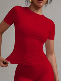 Women's White Solid Round Neck Short Sleeve Fitted T-Shirt for Summer Casual Wear
