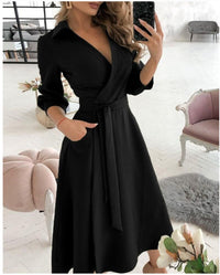 Spring/Summer Fashion Long sleeved V-neck Printed Hip Wrap Dress for Women