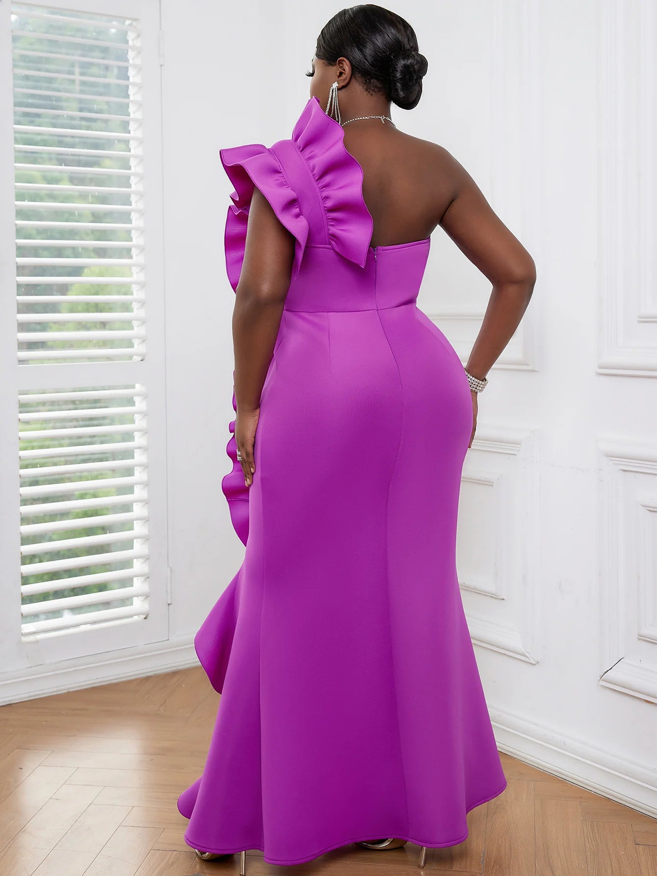 AOMEI Formal Occasion Dresses Women Party One Shoulder Backless Purple Long Ruffle Bodycon Fishtail Event Birthday Gowns African