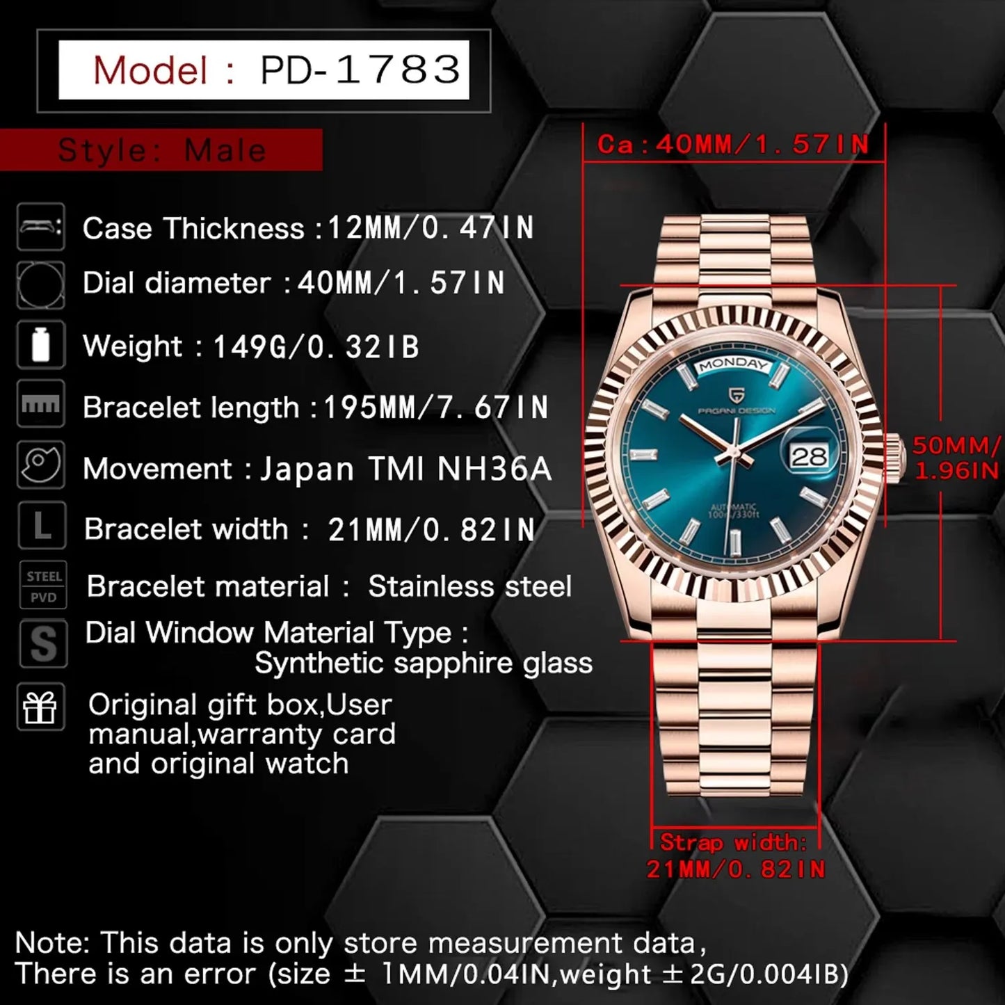 2025 New PAGANI DESIGN Luxury Men Mechanical Watches Rose Gold Automatic Watch For Men AR Sapphire Mirror Sports Clock Man Gifts
