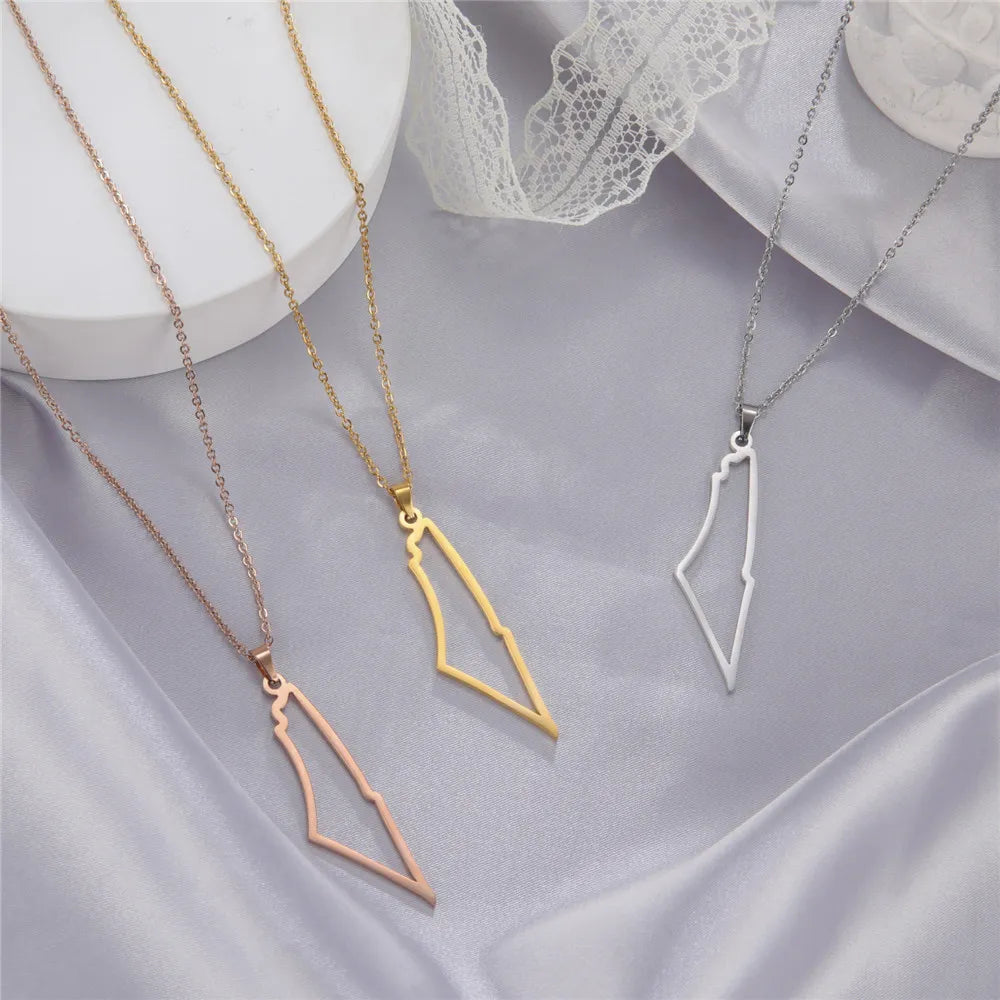 Skyrim Israel and Palestine Map Pendant Necklace for Women Men Stainless Steel Gold Color Neck Chains Country Geography Jewelry