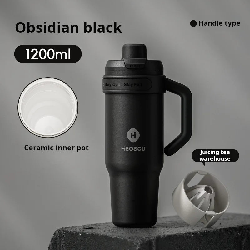 1pc Stainless Steel Ice Tumbler 1200ml Insulated Cup With Handle & Straw Keeps Cold For 24 Hrs Car Insulation Cup Coffee Water