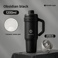 1pc Stainless Steel Ice Tumbler 1200ml Insulated Cup With Handle & Straw Keeps Cold For 24 Hrs Car Insulation Cup Coffee Water