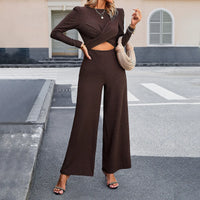 Phantasy Women Office Lady One Piece Suit Crewneck Long-Sleeved Jumpsuit Dark Brown Commuting Streetwear Fashion Elegant Clothes