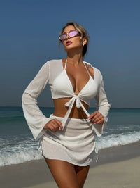 2025 new solid color summer new beach vacation style four-piece split swimsuit