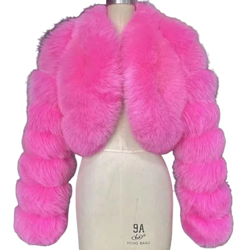 Warm Faux Fur Coats Women Short Overcoats Loose O Neck Long Sleeves Covered Button Straight Work Y2k Casual 2025 Autumn Winter
