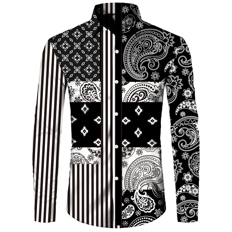 Men's Long Sleeved Button Up Shirt Autumn Comfortable Lapel Shirt Retro Ethnic Style Mens Long Sleeved Trend Street Men Clothing