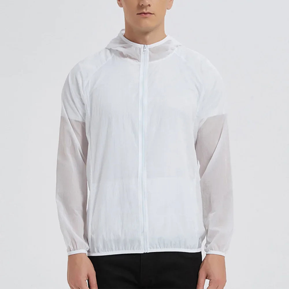 Summer Men's Sun Protection Clothing Lightweight Breathable Ice Silk Hooded Quick Dry Jacket Outdoor Anti-ultraviolet Skin Coat