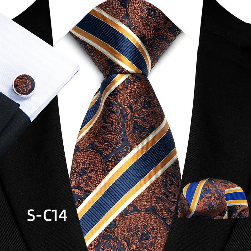 Business Mens Tie Luxury Striped 8cm NeckTie Pocket Square Cufflinks Set For Men Formal Fashion Wedding High Quality Gravata