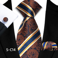 Business Mens Tie Luxury Striped 8cm NeckTie Pocket Square Cufflinks Set For Men Formal Fashion Wedding High Quality Gravata