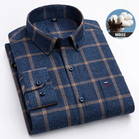 New in shirtplus size 7XL 100%cotton sanding long-sleeve shirts for men slim fit plain shirt striped plaid single pocket clothes