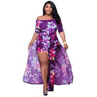 Plus Size XL-5XL Summer Long Maxi Dress Women Short Sleeve Floral Print Night Club Party Bandage Street Dresses Vestidos GL5005