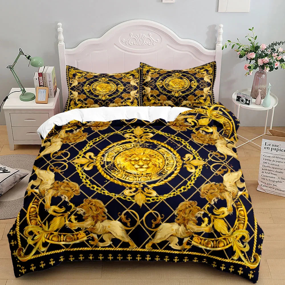 Luxury Baroque Pattern Bedding Set Golden Duvet cover set Twin Double Queen King Size Comforter cover set for Gift Bed Linen