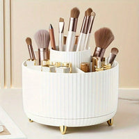 360° Rotating Makeup Organizer - 1pc Plastic Cosmetic Storage with 5 Compartments - Multi-Functional Holder for Brushes