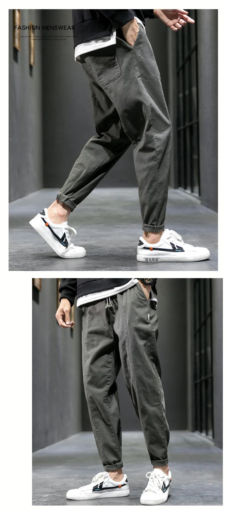 Men's Casual Jeans Pure Cotton Straight Workwear Korean Style Trendy Versatile Ties Sports Pants