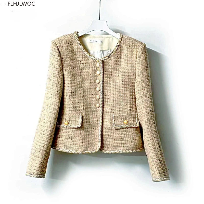 Short Coats 2025 Autumn Winter Outerwear New Women Office Lady French Design Chic Korea Pockets Cute Japan Woolen Blazer Jackets