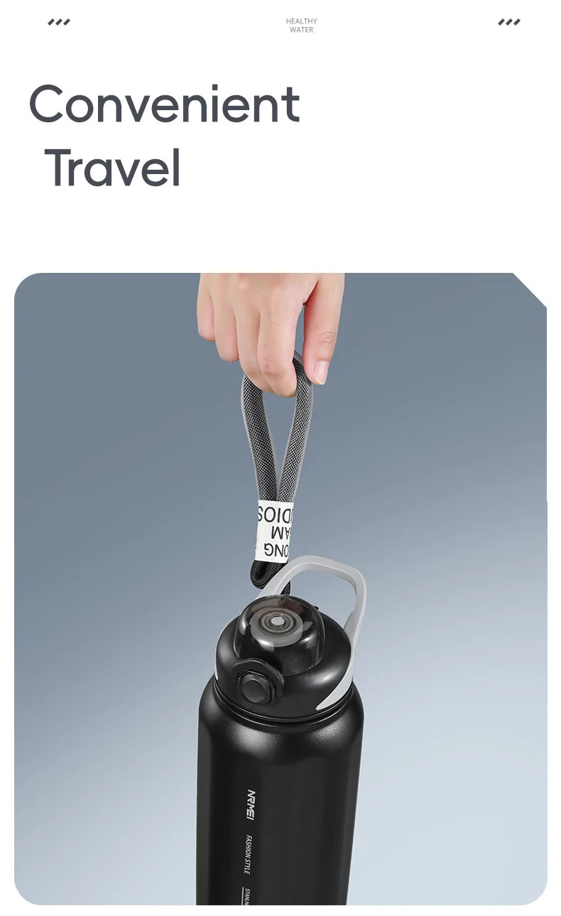 One Button Open Water Bottle with Lifting Rope, Large Capacity Stainless Steel Thermos Bottle,Outdoor Sport Vacuum Flasks
