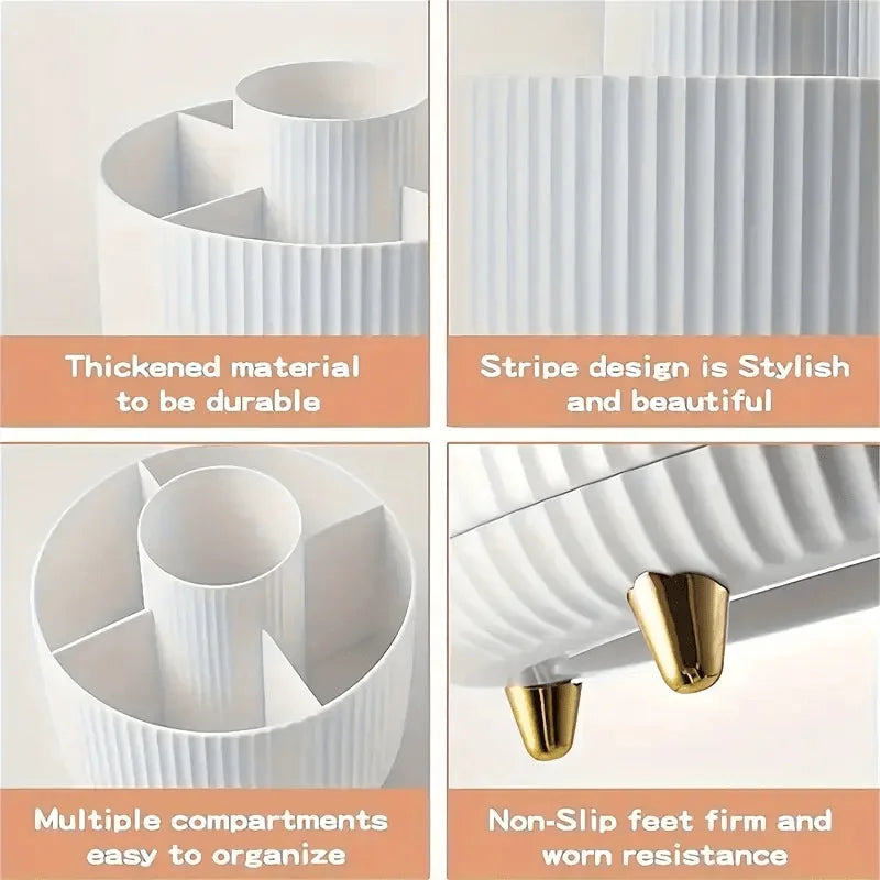 360° Rotating Makeup Organizer - 1pc Plastic Cosmetic Storage with 5 Compartments - Multi-Functional Holder for Brushes