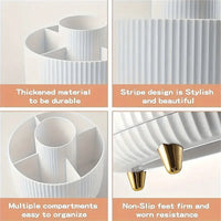 360° Rotating Makeup Organizer - 1pc Plastic Cosmetic Storage with 5 Compartments - Multi-Functional Holder for Brushes